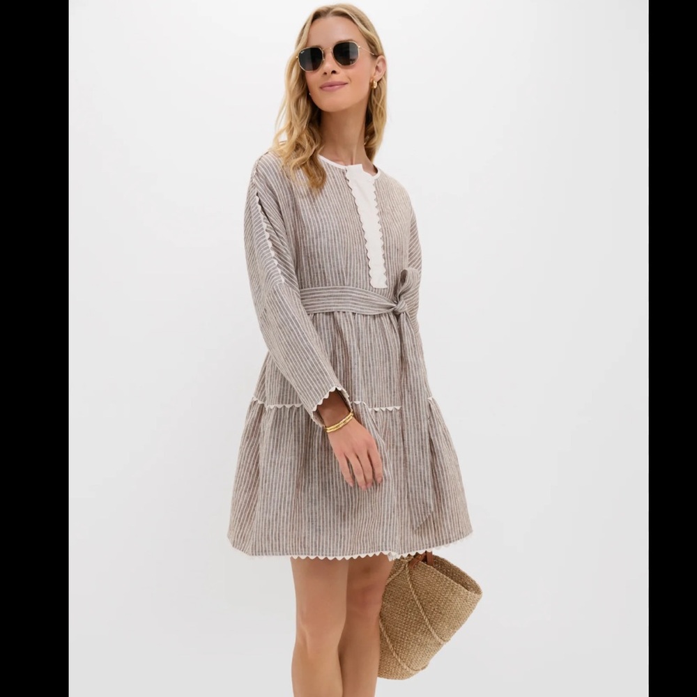 Tuckernuck Brown Striped Tobi Sz S Linen Coastal Beachy Resort Mini Dress